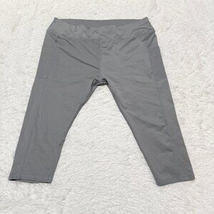 Women High Waisted Cropped Workout Leggings in Silver Gray Size 2XL